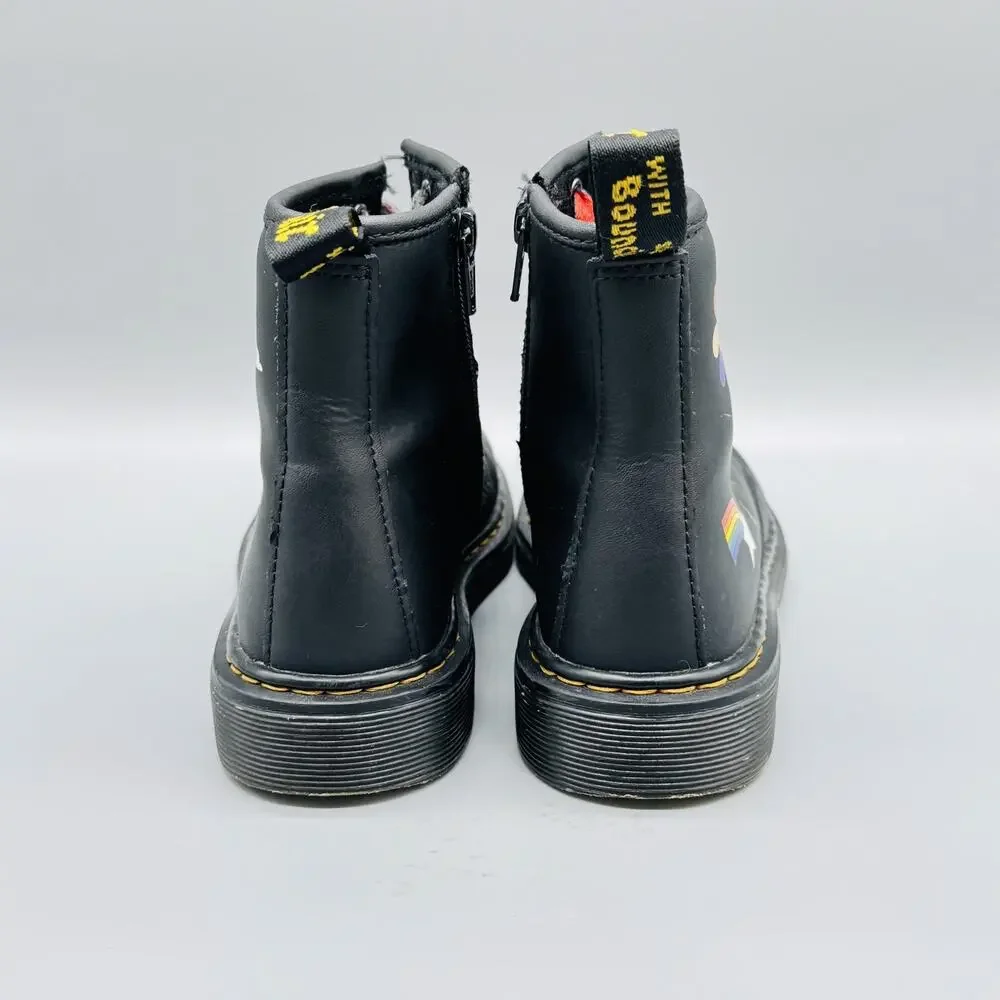 Dr. Martens Boots Youth 2 Black Rainbow Love Pride Stickers Lace Up 1460